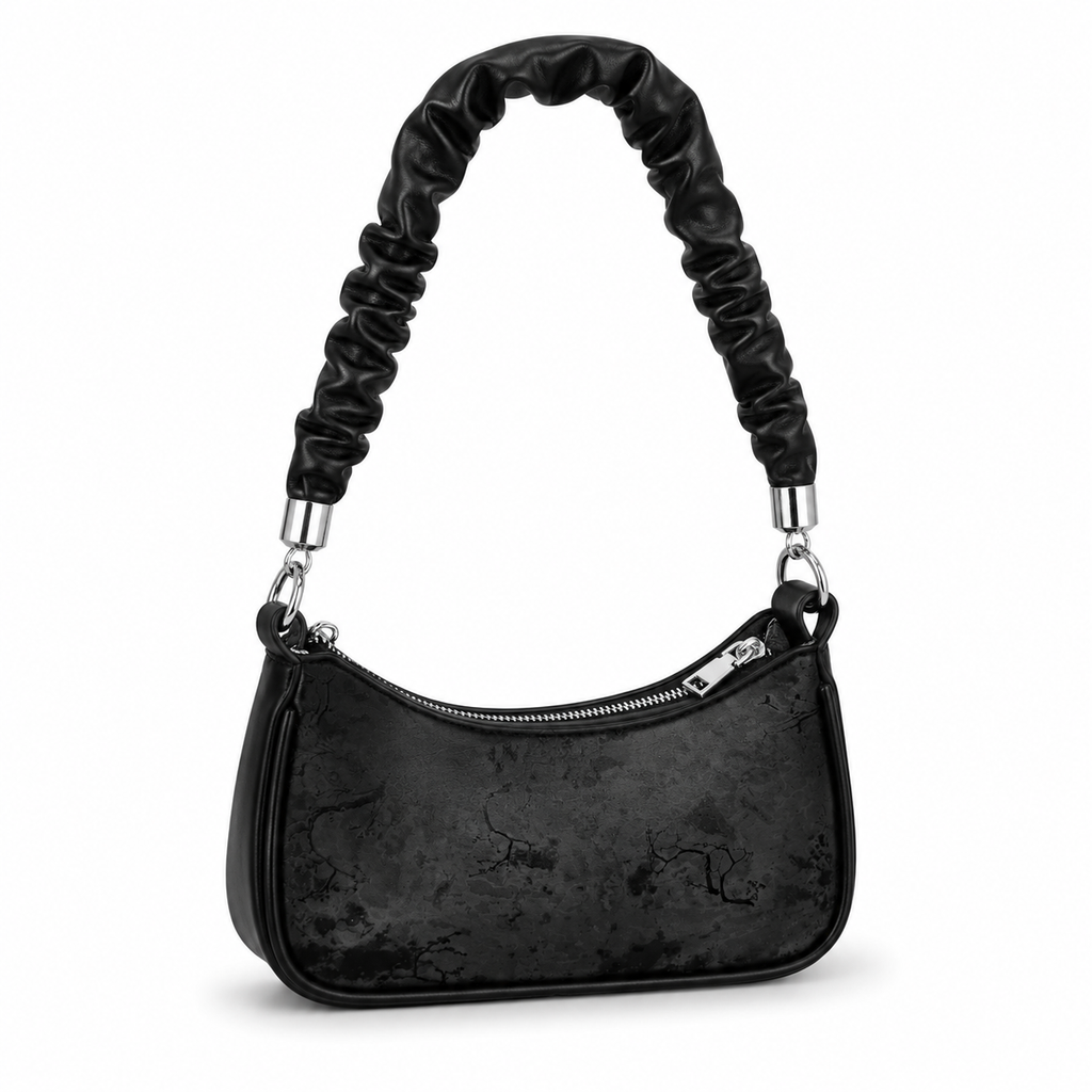Black Ruched Shoulder Bag
