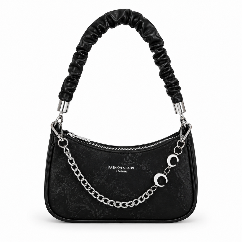 Black Ruched Shoulder Bag