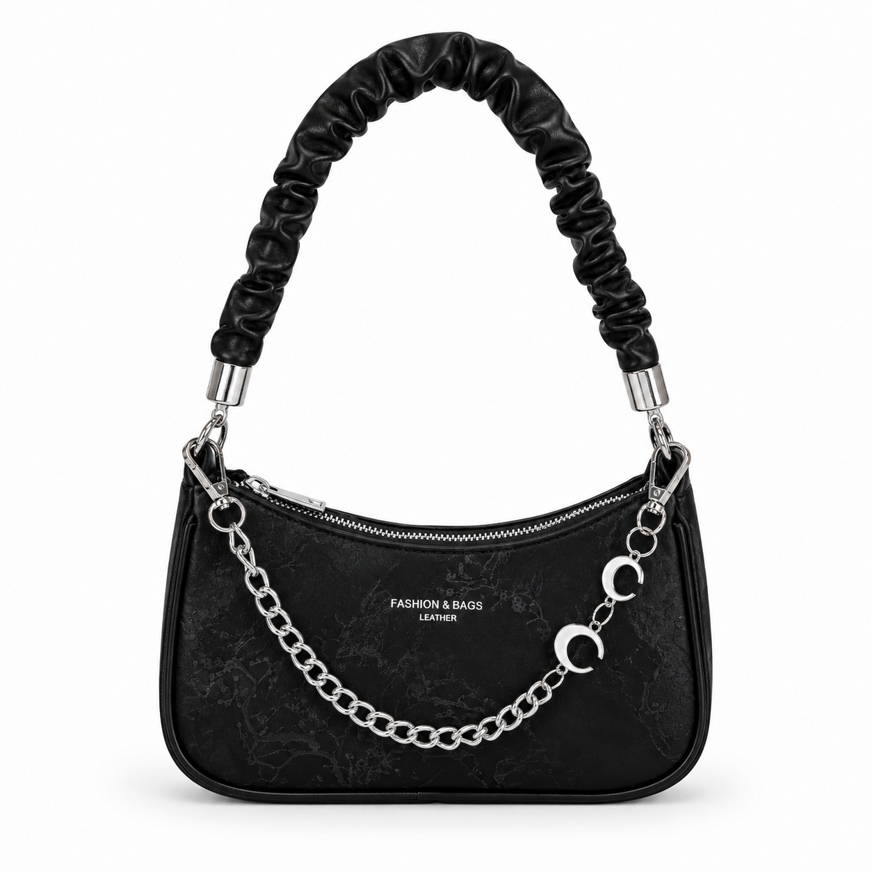 Black Ruched Shoulder Bag