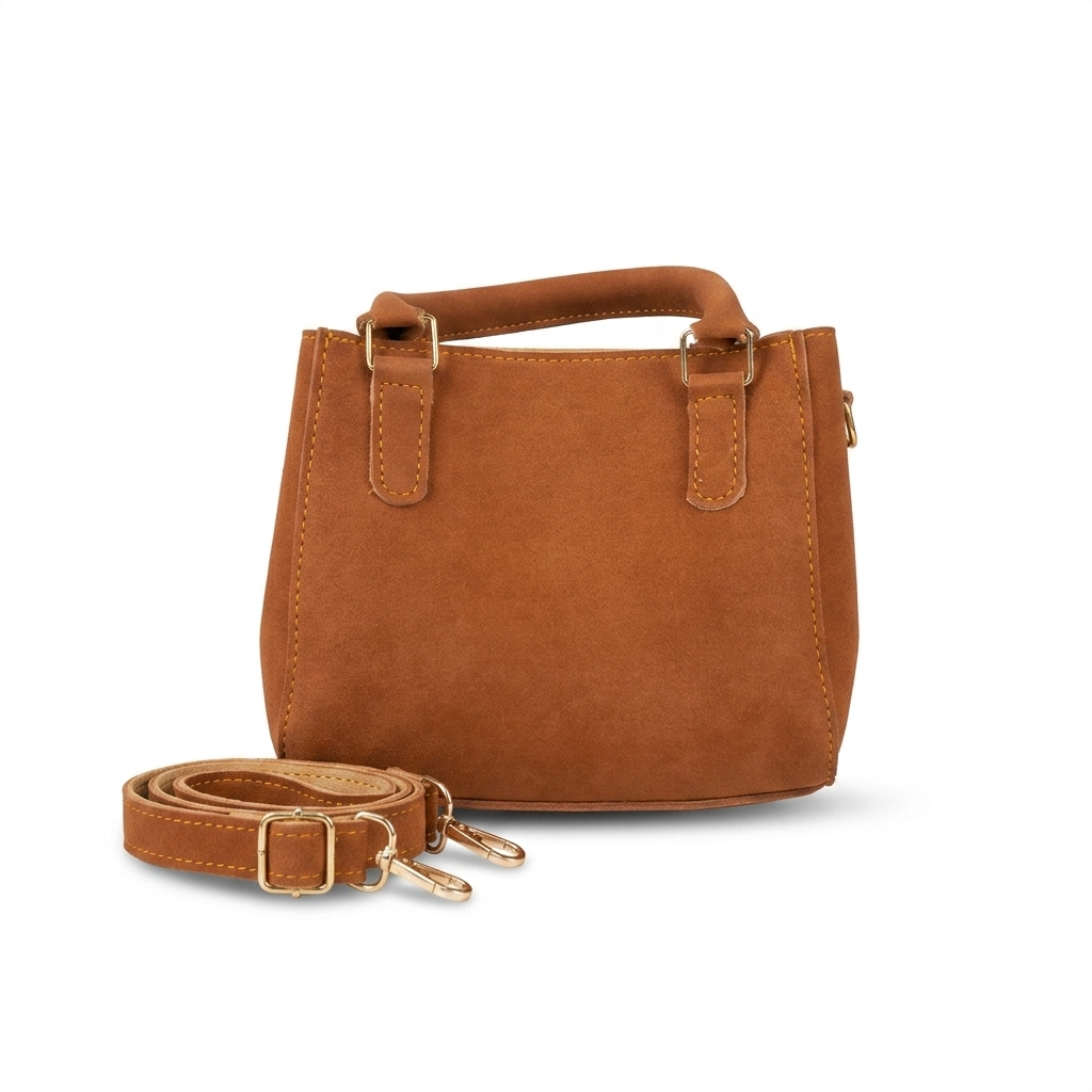Cognac Suede Mini Bag | Compact & Elegant