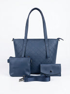 Blue Quilted Tote Bag – 3-Piece Set